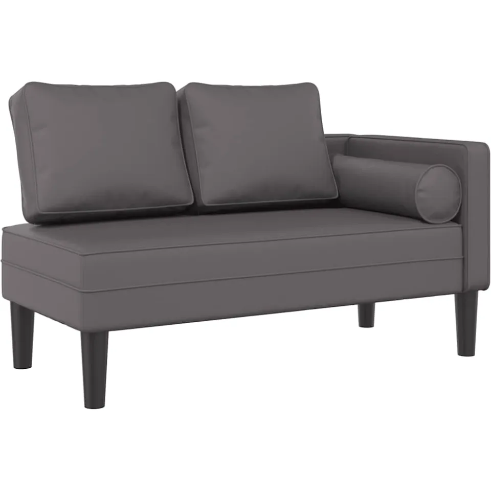 vidaXL Chaise longue met kussens kunstleer grijs, foto 3