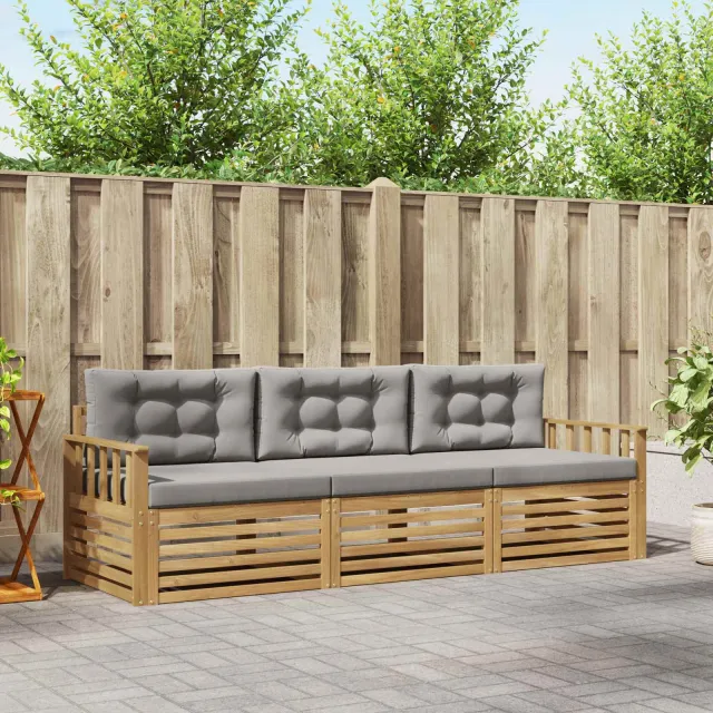 vidaXL Buiten bankenset 3 st 3-zits Wit en Lichtgrijs Polyester