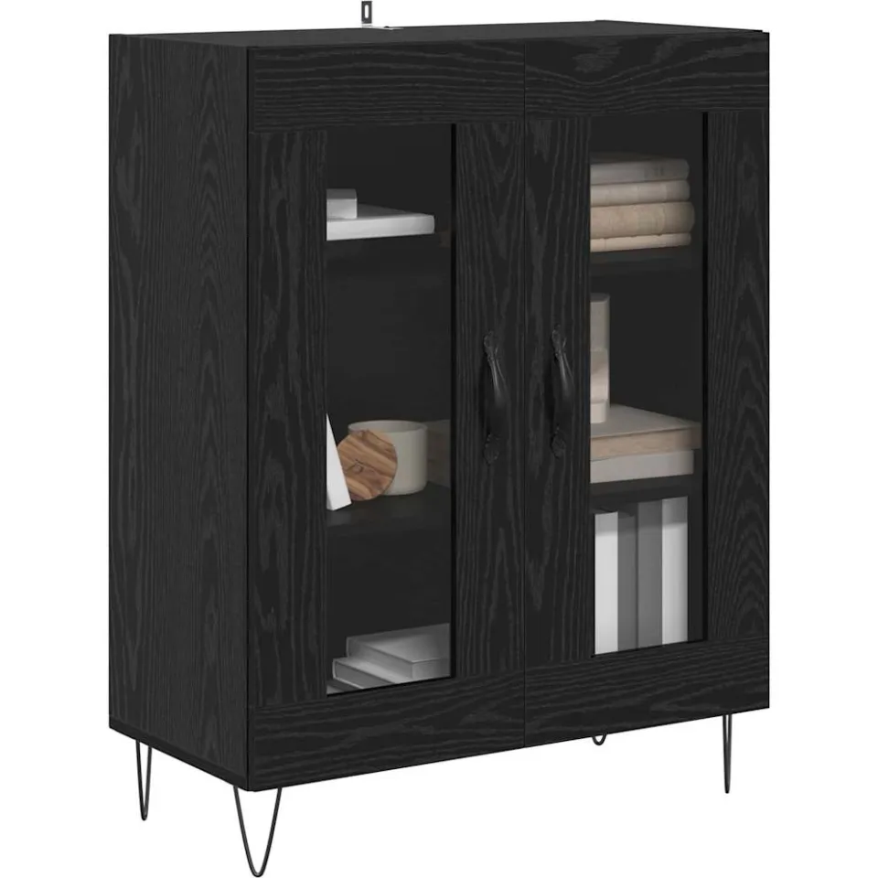 vidaXL Dressoir Zwart Eiken 69,5 x 34 x 90 cm Bewerkt hout