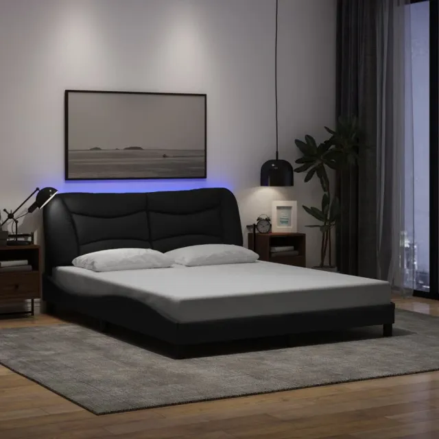 vidaXL Bedframe met LED zonder matras "Hvar" 160x200 cm stof donkerbruin