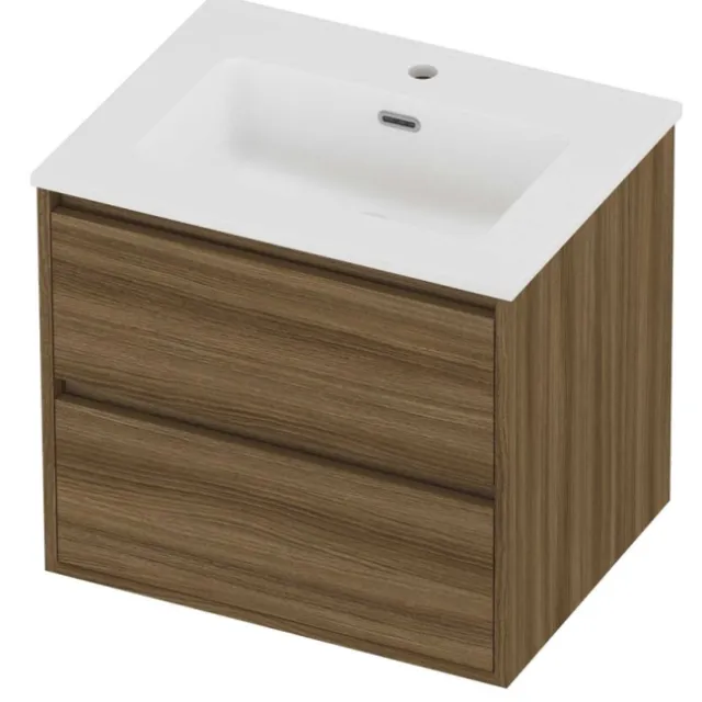 Proline Tribute Badmeubelset Porselein Elegant 1 Gat 60x46x54 cm Mat White Caramel Walnut Houtlook