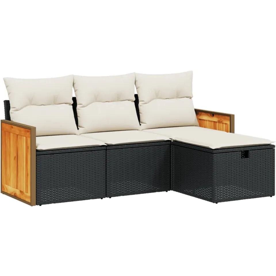 vidaXL 4-delige Loungeset met kussens poly rattan zwart