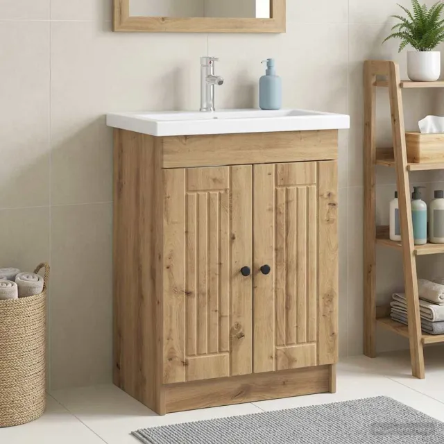 vidaXL Badkamer onder wastafel kast Artisanaal eiken 56 x 37,5 x 81 cm Bruin