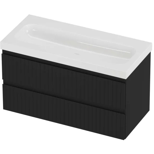 Proline Haga Badmeubelset Polystone Mezza Gefreesd 100x46x58 cm Glans Wit Mat Zwart