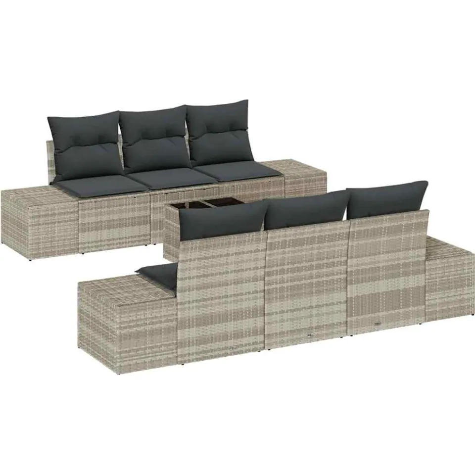 vidaXL Tuin Sofa Set 7 st Lichtgrijs poly rattan