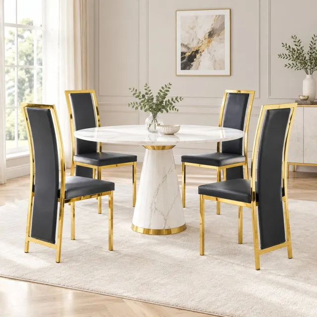 CHICFURN Eetkamerstoel - Hoge rugleuning - Metalen frame - Zwart goud
