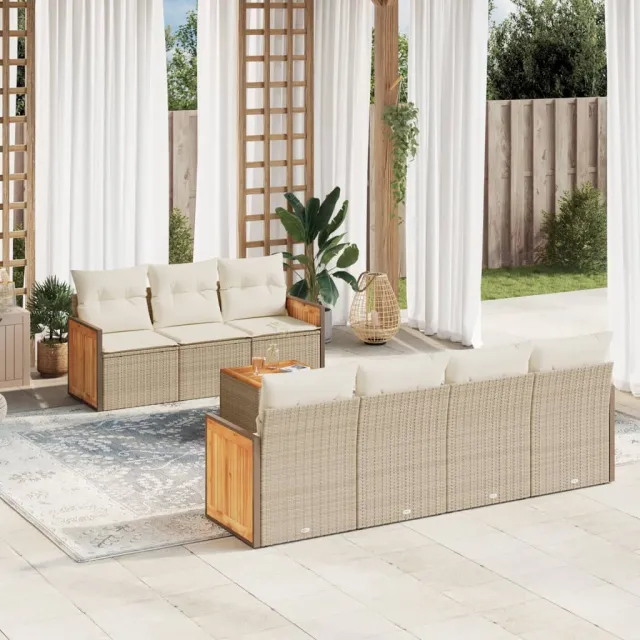 vidaXL 8-delige Loungeset met kussens poly rattan beige, foto 2