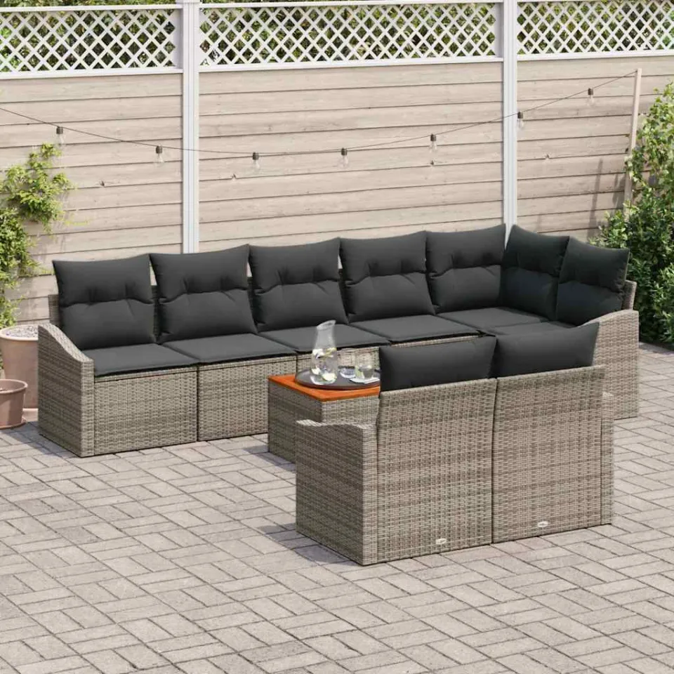 vidaXL Tuinbankenset 9 st Grijs poly rattan