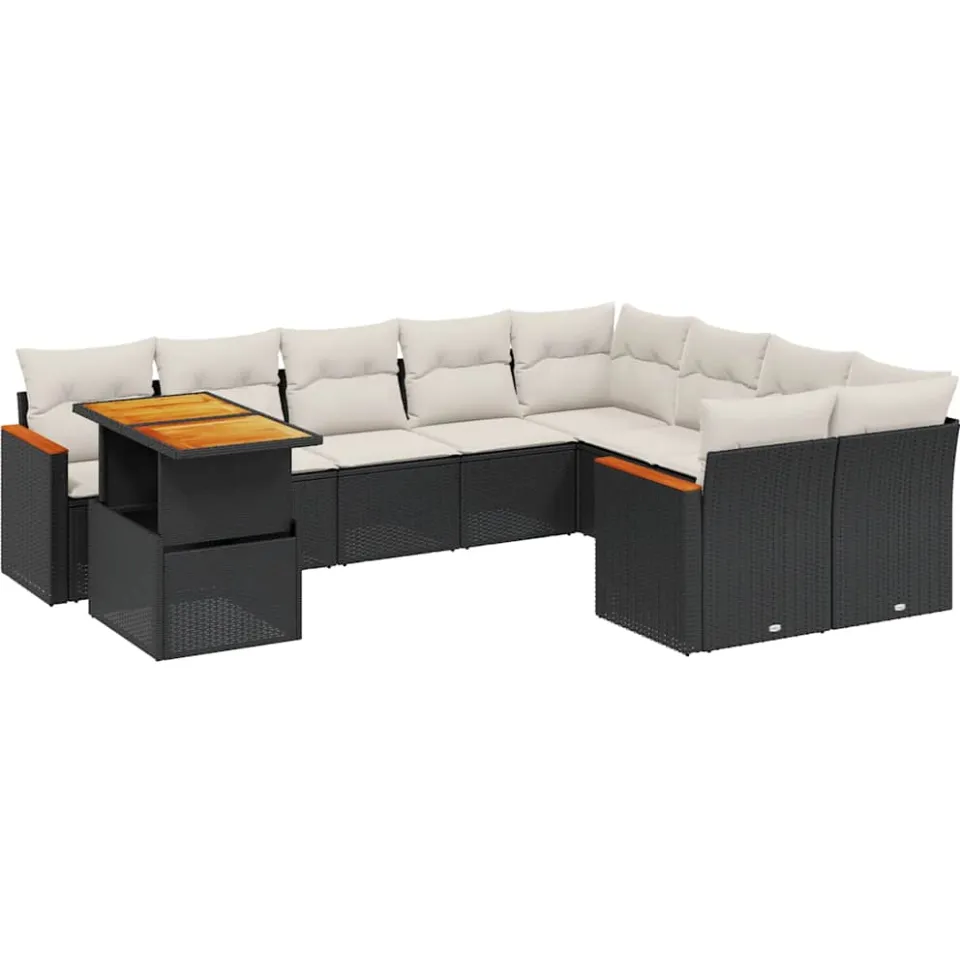 vidaXL 10-delige Loungeset met kussens poly rattan zwart