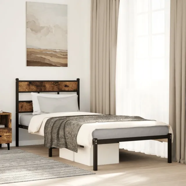 vidaXL Bedframe zonder matras metaal gerookt eikenkleurig 80x200 cm