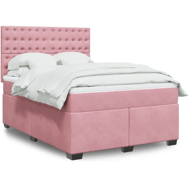 vidaXL Boxspring met matras fluweel roze 140x200 cm