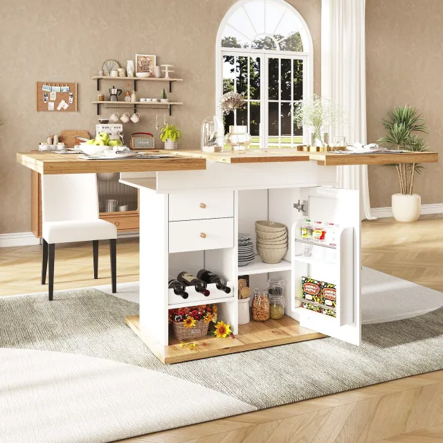 Maisentiel Uitschuifbare eettafel 110-140 x 80 cm - wit en naturel - met opbergruimte