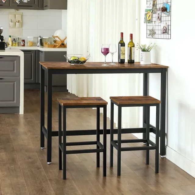 Thuys Bartafel Met Barstoelen – Met 2 Barkrukken – Aanrecht Met Barstoelen – Keukentafel En Keukenstoelen – Industrieel Ontwerp – Voor Keuken – Vintage – Donkerbruin – 121 x 61 x 91 cm