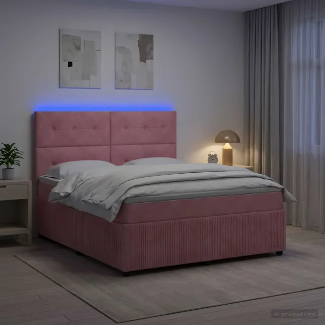 vidaXL LED Boxspring Bed met Matras Roze 160 x 200 cm Fluweel