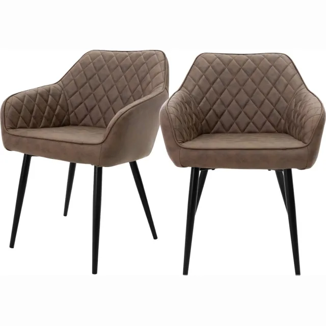 ml-design Eetkamerstoelen set van 2 met armleuningen en rugleuning, bruine stoelen met comfortabele kunstlederen bekleding, stevige keukenstoelen met zwarte metalen poten, ergonomische en moderne stoelen voor eetkamer en woonkamer in huis