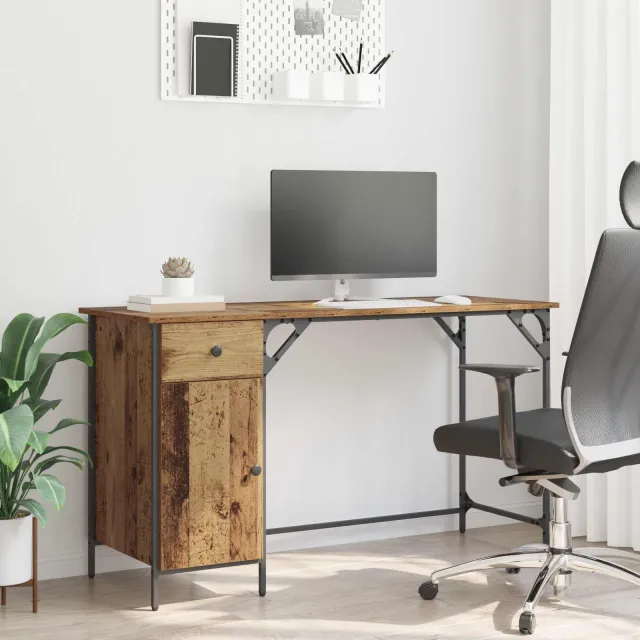 vidaXL Computerbureau Oud Hout 131 x 48 x 75 cm Bewerkt hout bruin, foto 2