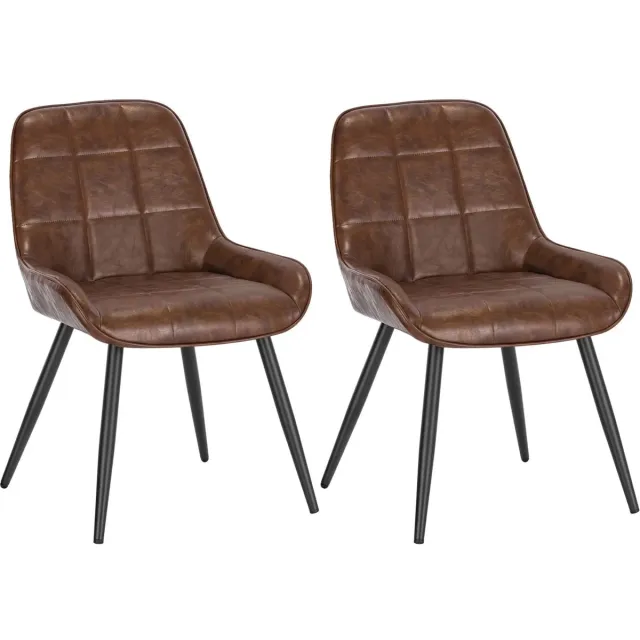 Klarven Eetkamerstoelen Leer bruin - Eetkamerstoelen Set Van 2 - Dining Chair - Ergonomisch, Waterafstotend Kunstleer, Draagvermogen 120 Kg - B60xd55xh40cm