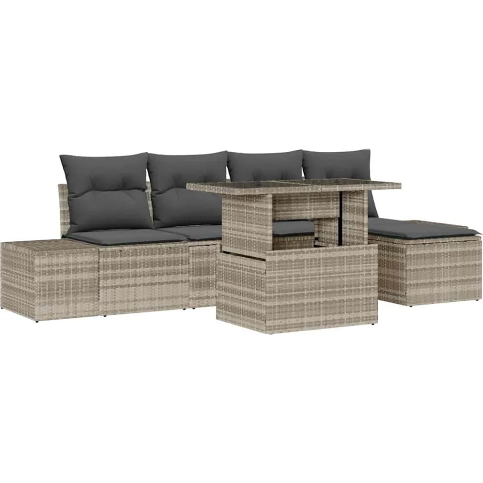 vidaXL Tuin Sofa Set 6 st Lichtgrijs poly rattan