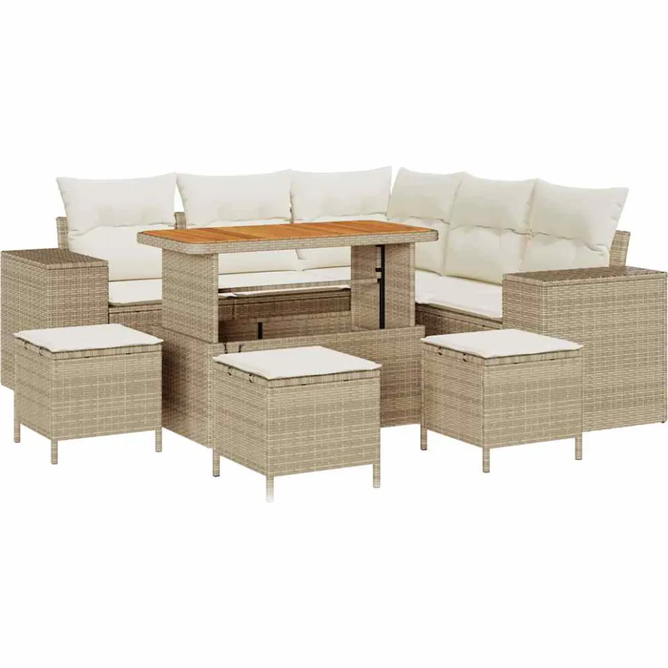 vidaXL Tuin Sofa Set 9 st Beige poly rattan