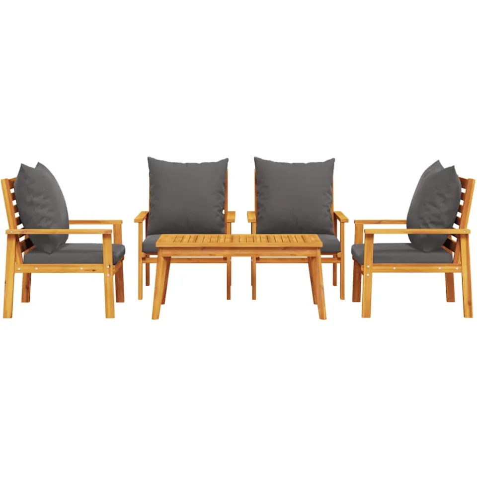 vidaXL 5-delige Loungeset met kussens massief acaciahout Bruin