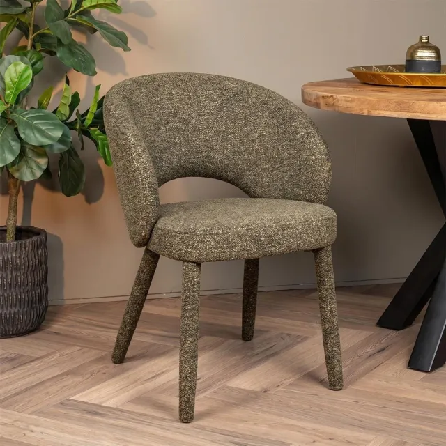 Mahom Eetkamerstoel Tavira Taupe met stoffen onderstel Mahom Bruin
