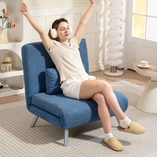 COVREO Slaapfauteuil 80x75x83 cm blauw, stof, met bedfunctie en kussen Blue