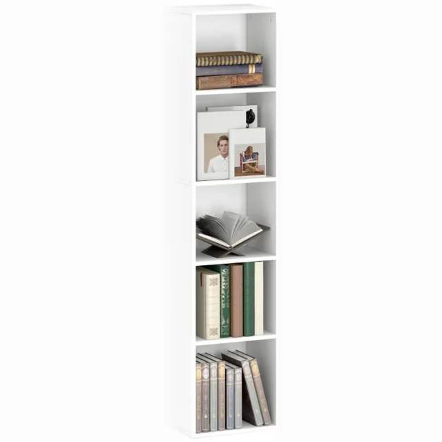 San Marque Boekenkast 5 Lagen 30x24x133,5cm Wit Spaanplaat Verstelbare Legplanken Anti-Kiep 40kg voor Woonkamer Slaapkamer Studie