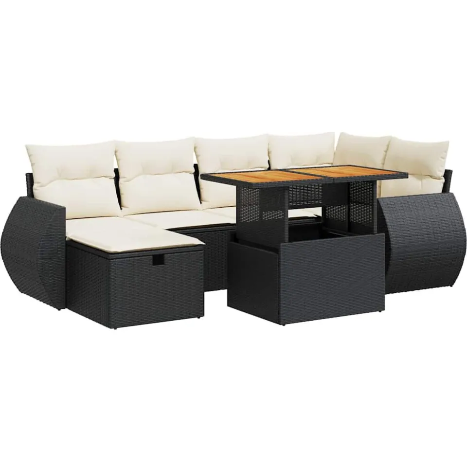 vidaXL 8-delige Loungeset met kussens poly rattan acacia zwart, foto 3