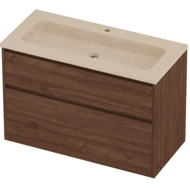 Proline Rollo Badmeubelset Hardsteen Elegant 1 Gat 100x46x67 cm Sand Stone Indian Walnut Houtlook