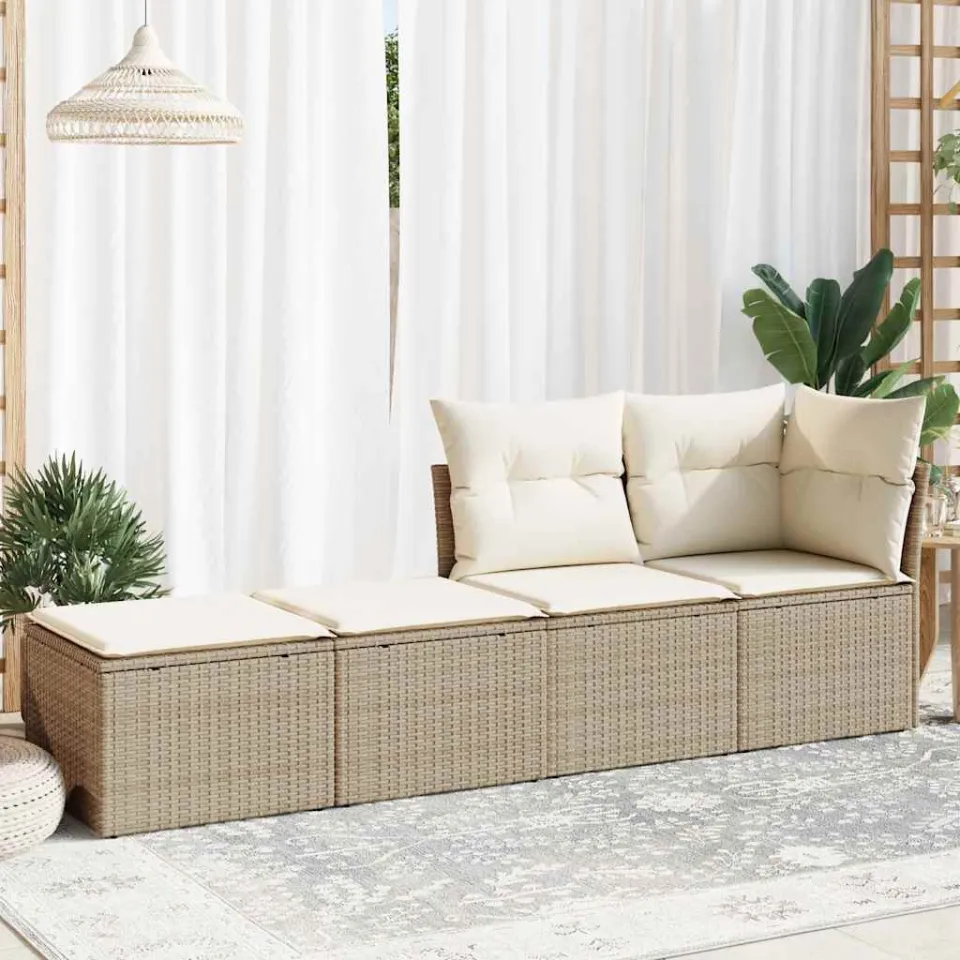 vidaXL 2-delige Loungeset met kussens poly rattan acacia beige, foto 3
