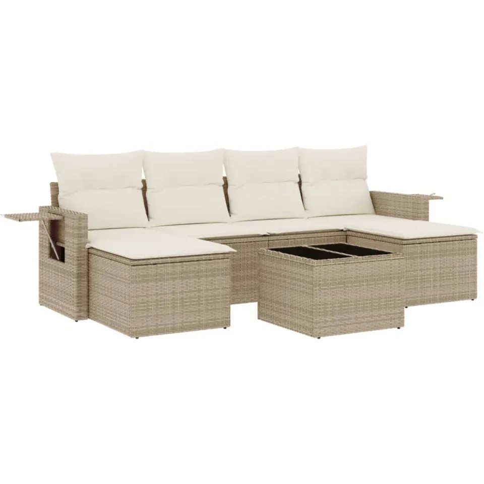 vidaXL 7-delige Loungeset met kussens poly rattan beige, foto 3