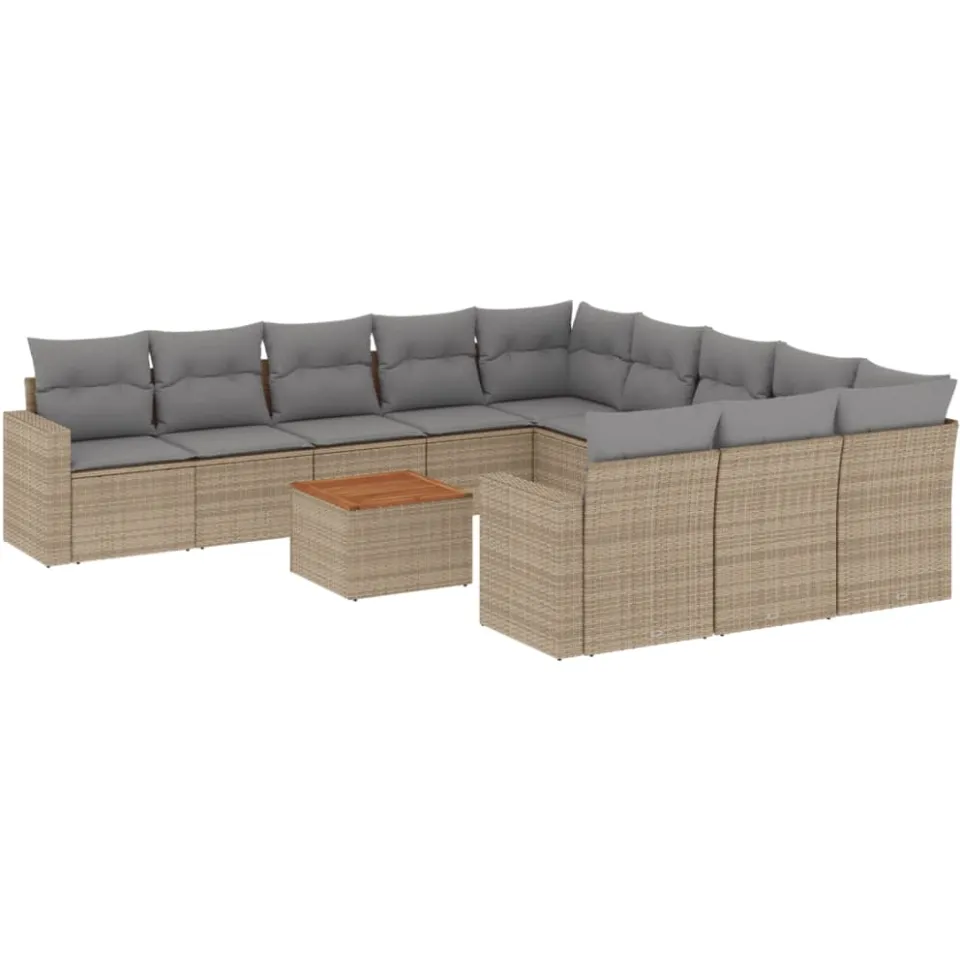 vidaXL 12-delige Loungeset met kussens poly rattan gemengd beige, foto 3