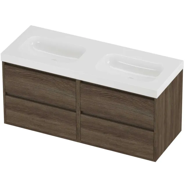 Proline Haga Badmeubelset Polystone Mezza Dubbel 120x46x58 cm Glans Wit Vital Oak Eiken