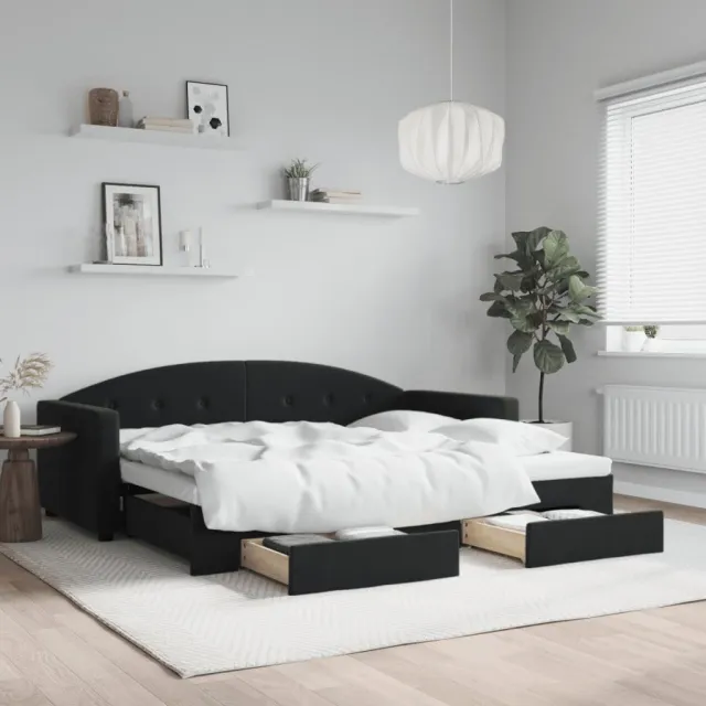 vidaXL Slaapbank met onderschuifbed en lades 90x190 cm fluweel zwart
