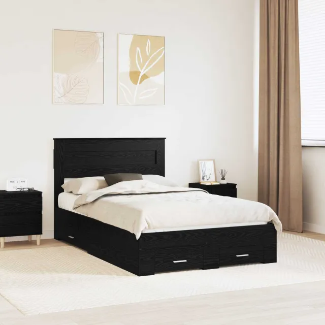 vidaXL Bedframe met lade Zwart Eiken 135 x 190 cm Bewerkt hout