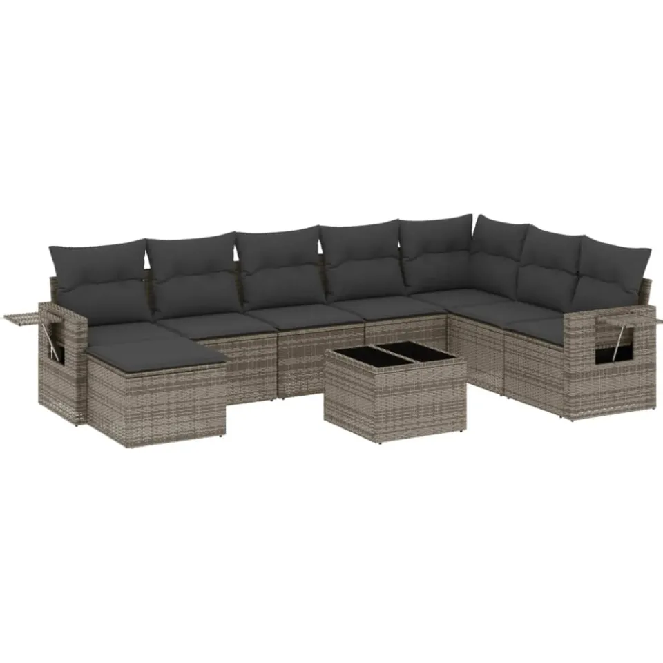 vidaXL 9-delige Loungeset met kussens poly rattan grijs, foto 3