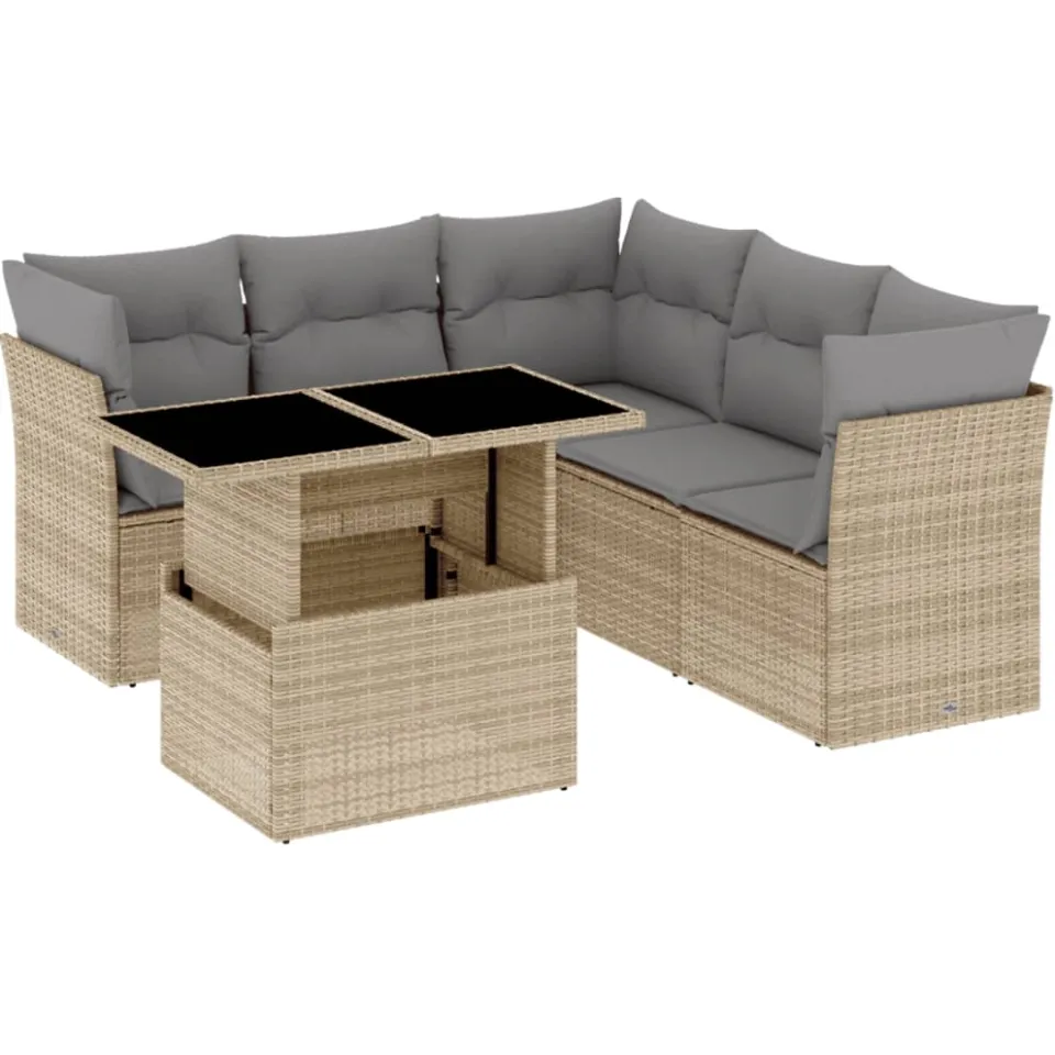 vidaXL 6-delige Loungeset met kussens poly rattan beige, foto 3