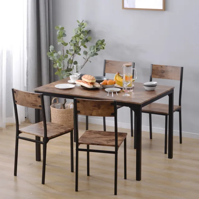 MODENUIT Eetkamerset - Tafel Met 4 Stoelen Voor Keuken En Balkon - Bruin Spaanplaat En Metaal - 108x65x75 Cm