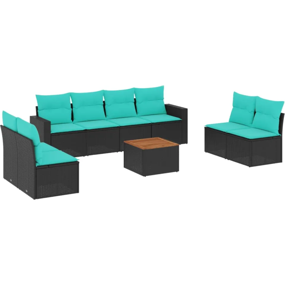 vidaXL 9-delige Loungeset met kussens poly rattan zwart, foto 3
