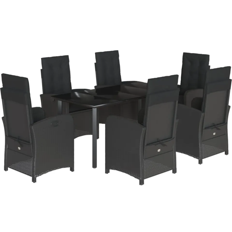 vidaXL 7-delige Tuinset met kussens poly rattan zwart, foto 3