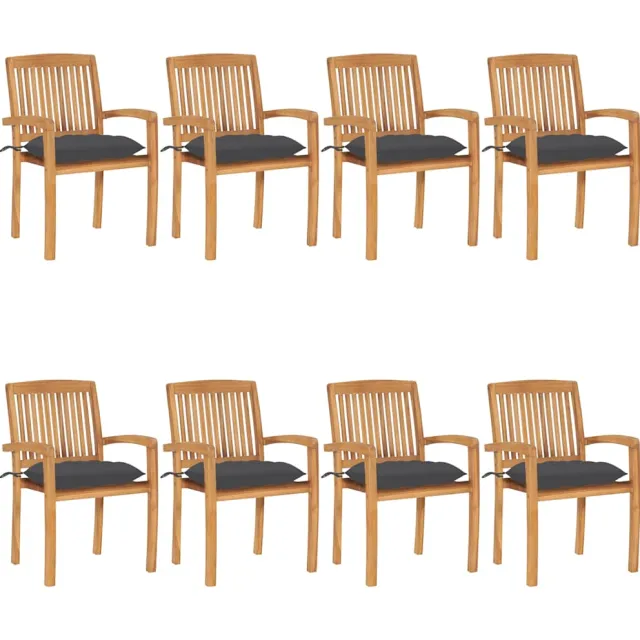 vidaXL Tuinstoelen stapelbaar 8 st met kussens massief teakhout Anthraciet