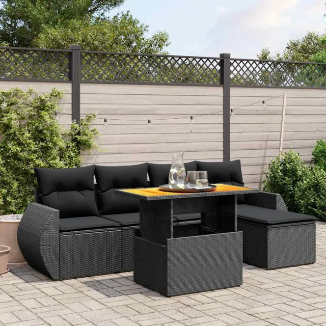 vidaXL 6-delige Loungeset met kussens poly rattan zwart, foto 2