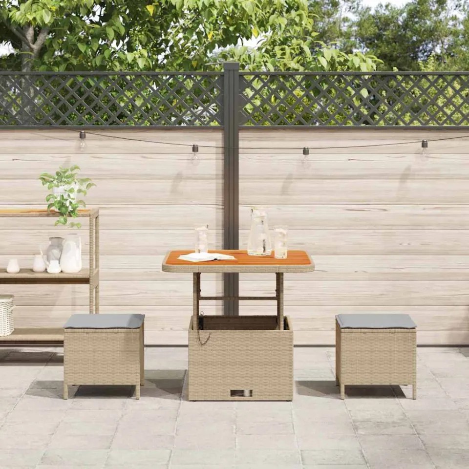 vidaXL Tuin eettafelset 3 st Beige poly rattan, foto 3