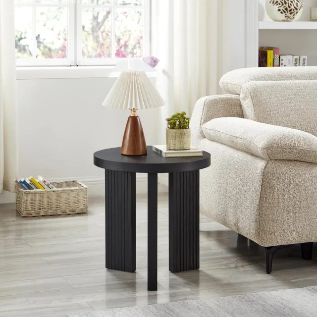DESMIU Bijzettafel - Ronde Tafel Met Driepoot - Voor Woonkamer, Slaapkamer En Balkon - MDF - 44,5 x 44,5 x 41,5 cm - Zwart