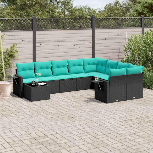vidaXL 10-delige tuinbankset met kussens van zwart polyrotan, foto 2