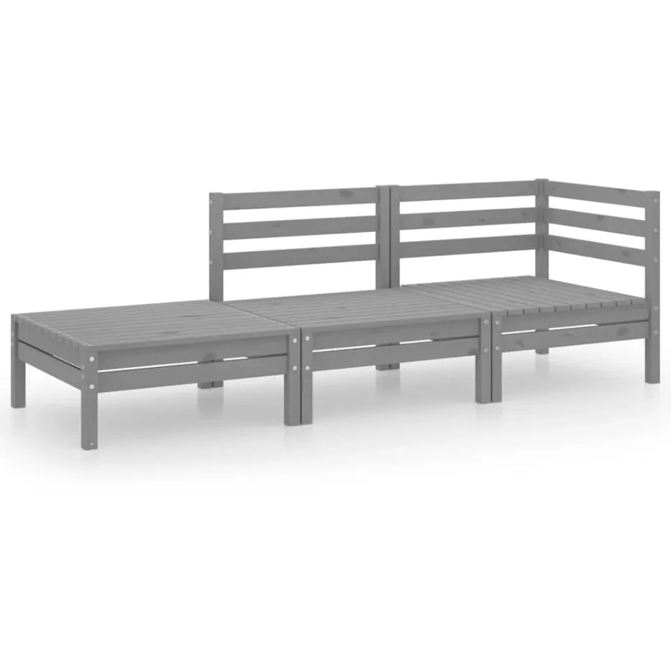 vidaXL 3-delige Loungeset massief grenenhout grijs, foto 3