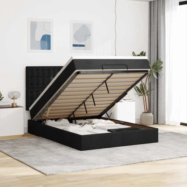 vidaXL Ottoman bed met matras 140x200cm stof zwart