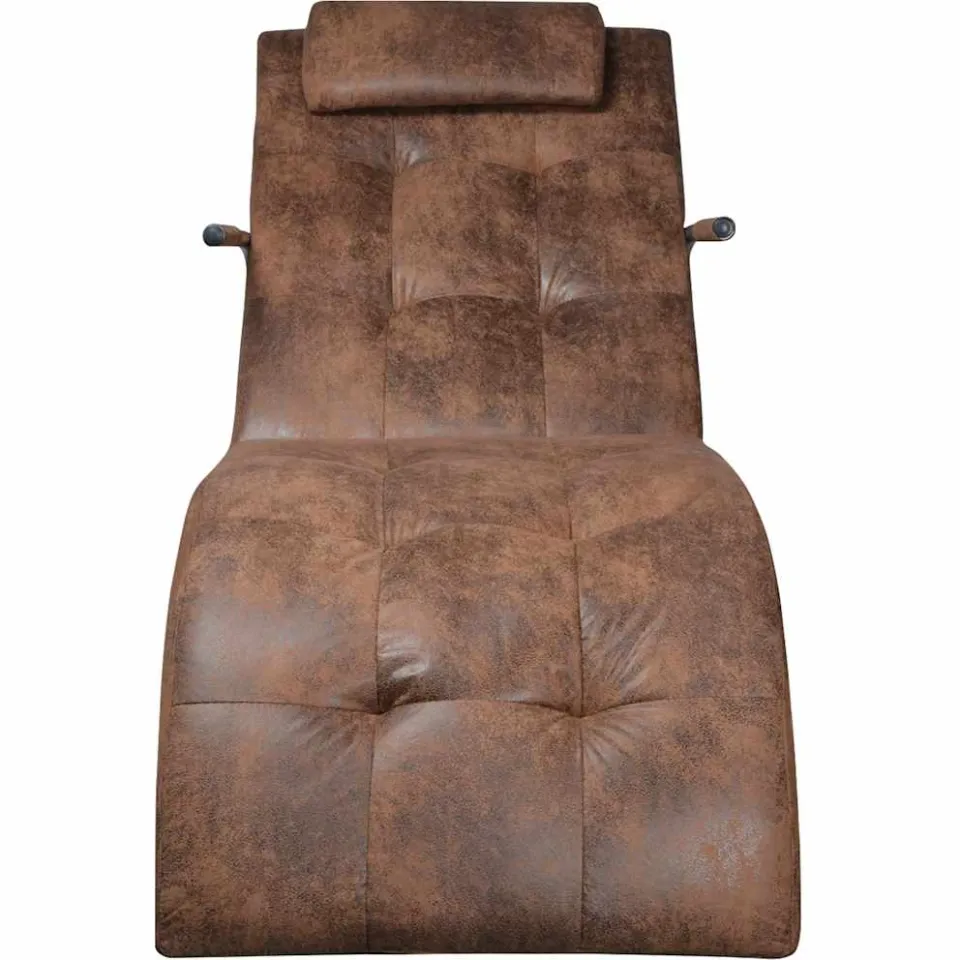 vidaXL Chaise Longue met Kussen Bruin Suède Look Stof, foto 2