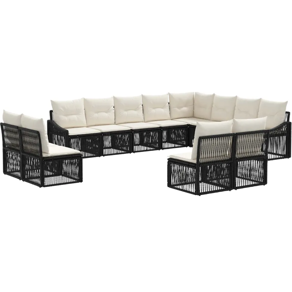 vidaXL Tuinbankenset 12 st 12-zits Zwart poly rattan, foto 3