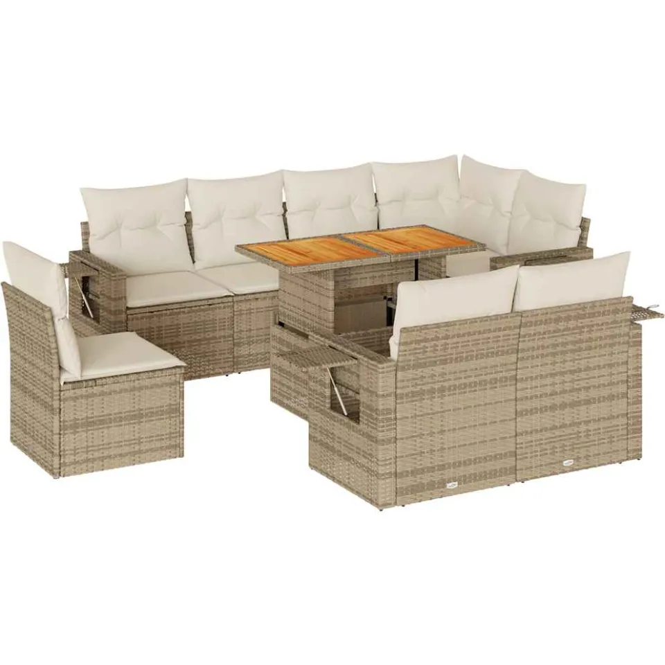 vidaXL 9-delige Loungeset met kussens poly rattan beige, foto 3